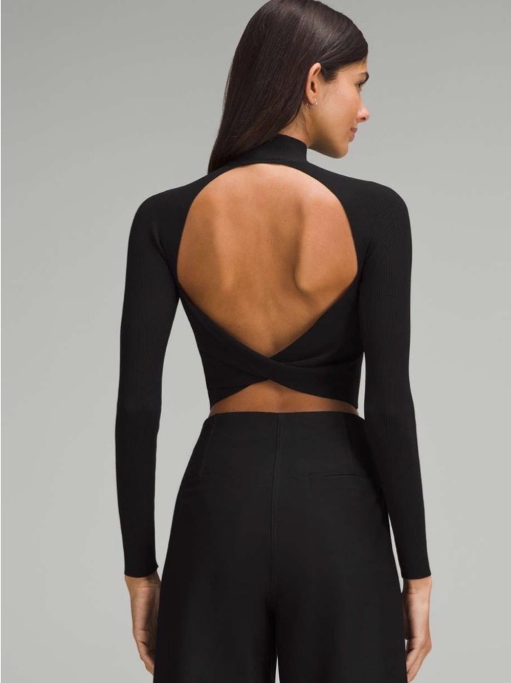 Lululemon Ribbed-Knit Twist-Back Mockneck Sweater